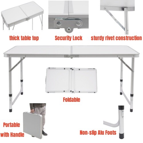 Portable Folding Table Indoor & Outdoor Adjustable Height Table for Picnic, BBQ