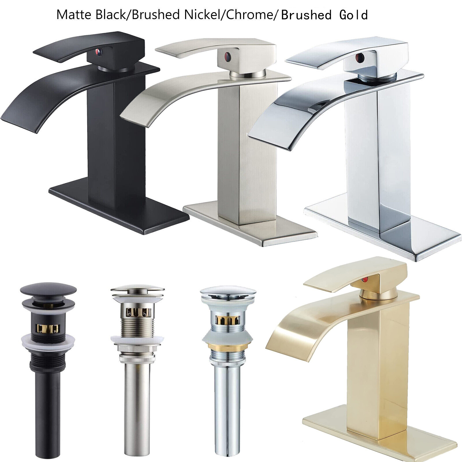Waterfall Bathroom Basin Sink Faucet Single Handle Hole Vanity Mixer Tap w/Cover