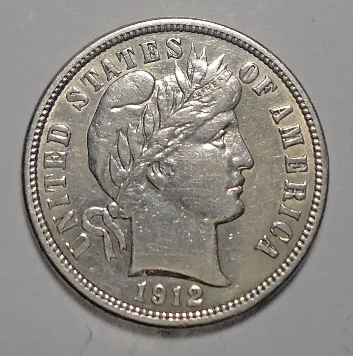 Almost uncirculated AU+ 1912 P mint Barber silver 10C dime FREE SHIPPING
