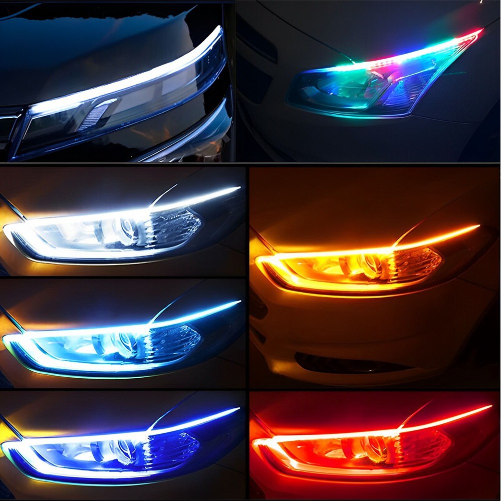2x 60CM RGB Slim Sequential Flexible LED DRL Turn Signal Strip Remote Headlight