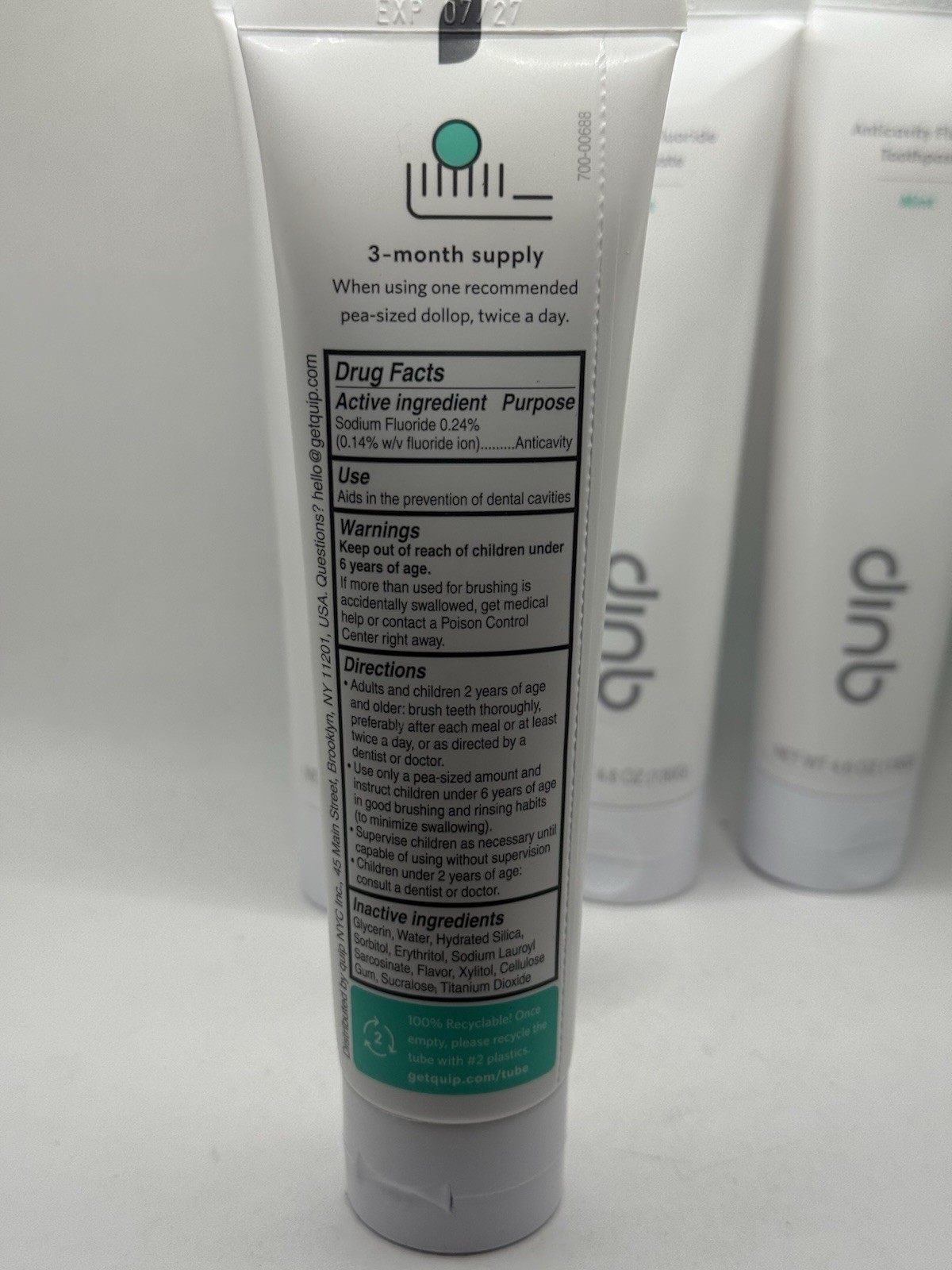 4x Quip Anticavity Fluoride Toothpaste Mint 4.6 Oz Each + Expanding Floss New!