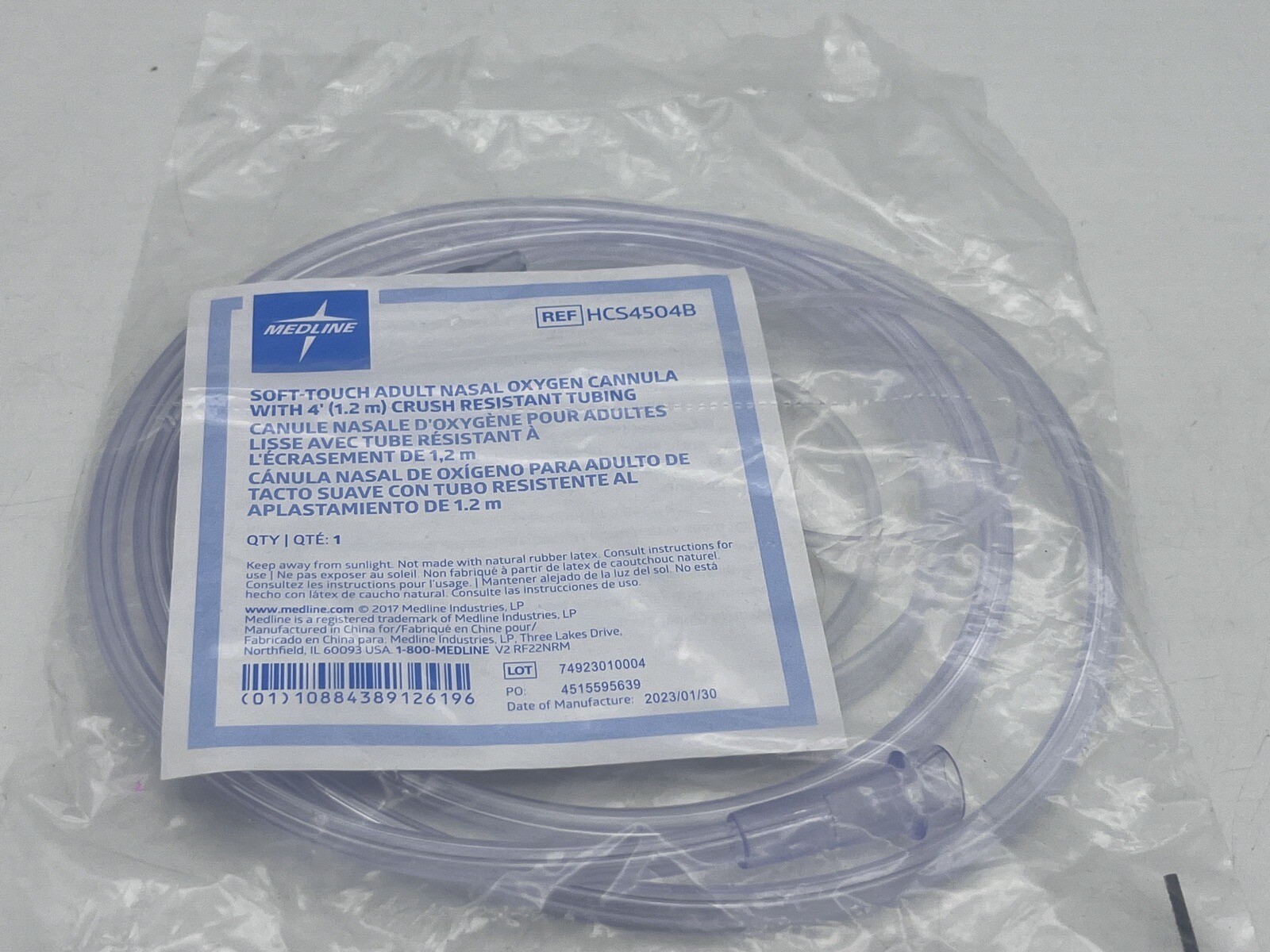 MEDLINE 3 pack Soft Touch Adult Nasal Cannula 4ft Clear Crush Resistant Tubing