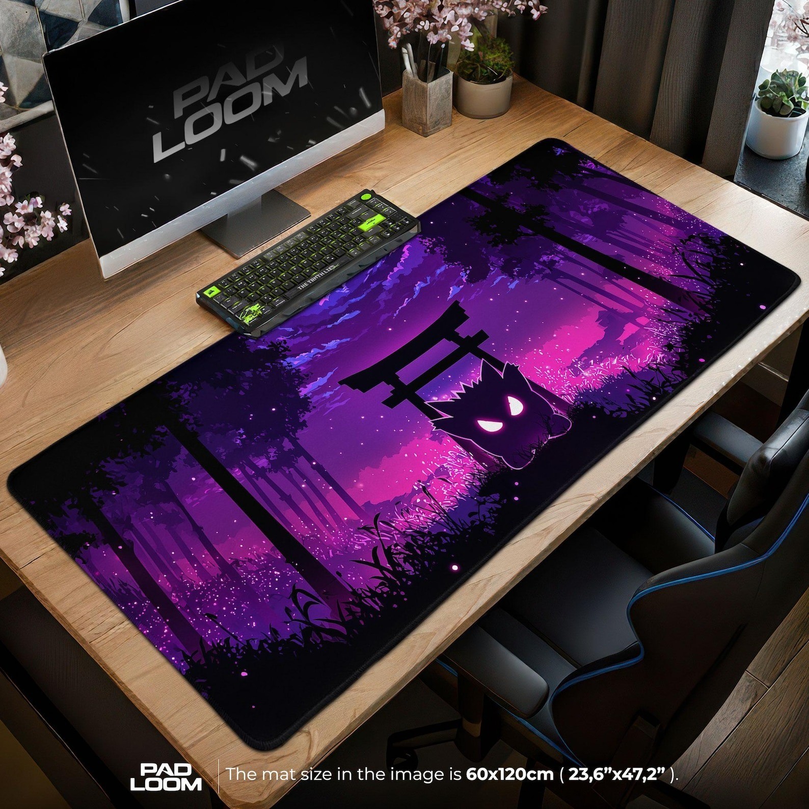 Gengar Mouse Pad Spooky Pokémon Desk Mat, Purple Aesthetic Gaming Accessories