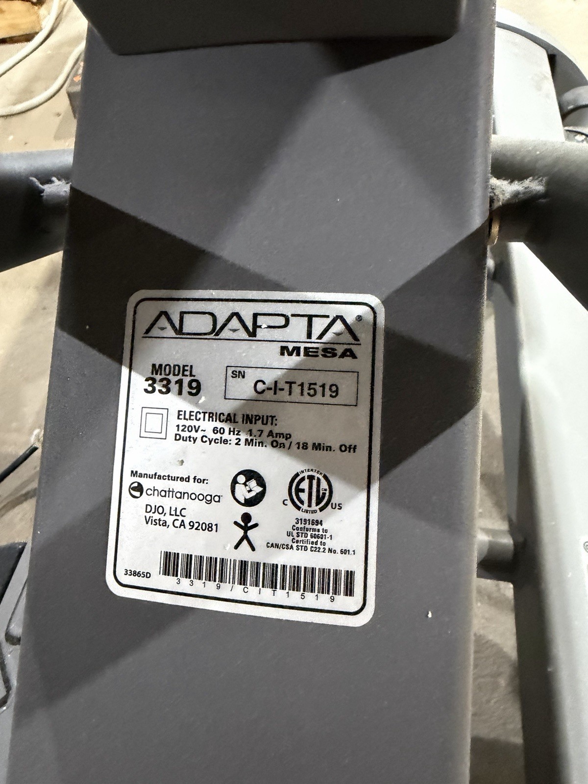 Chattanooga Group Adapta Mesa Model 3319 Treatment Table