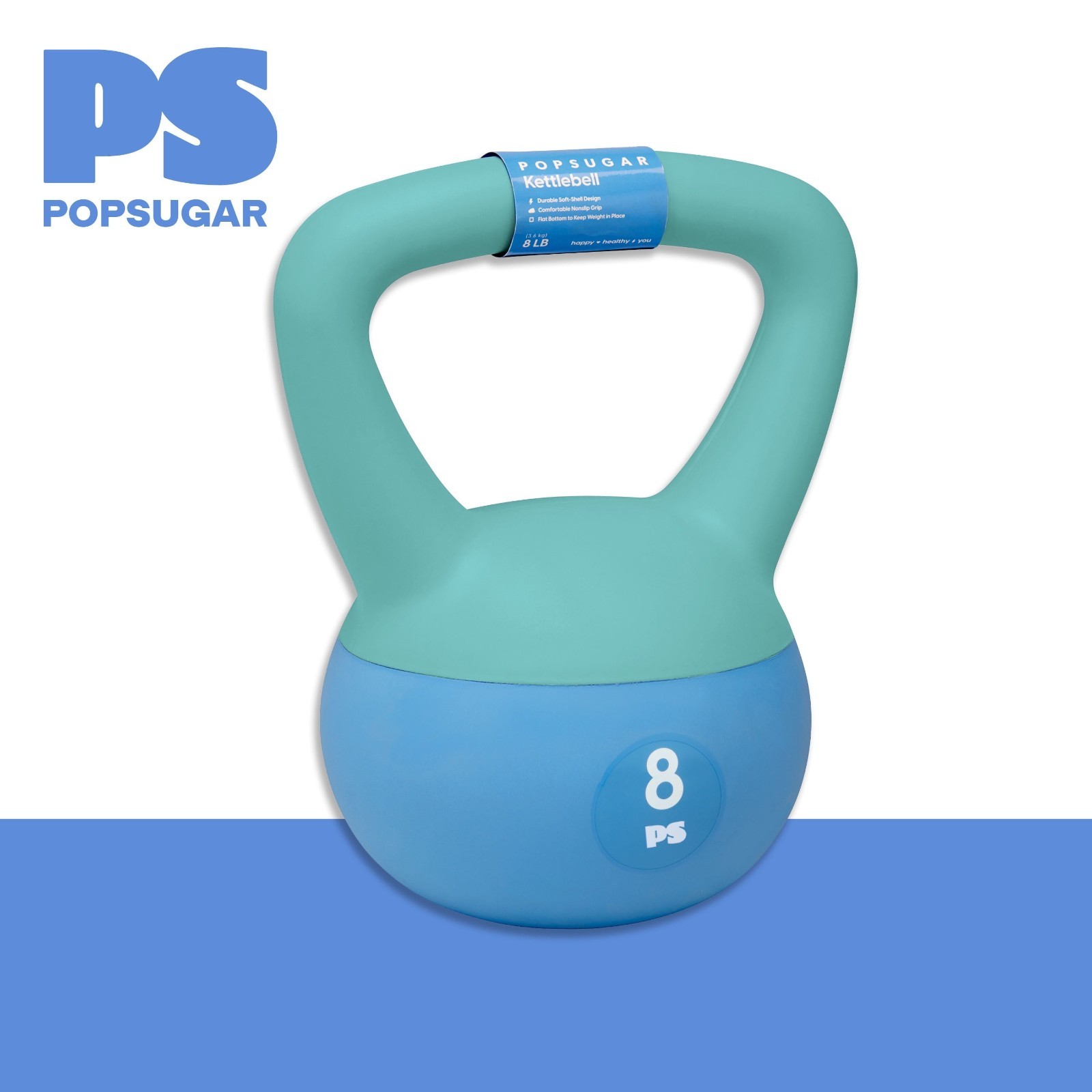 POPSUGAR Popsugar 8lb Soft Shell Kettlebell Blue Sand Filled Home Fitness