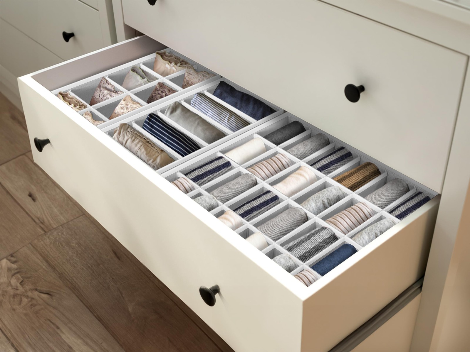 4-Pack Drawer Organizer Set for Underwear/Socks/Bra, Gray