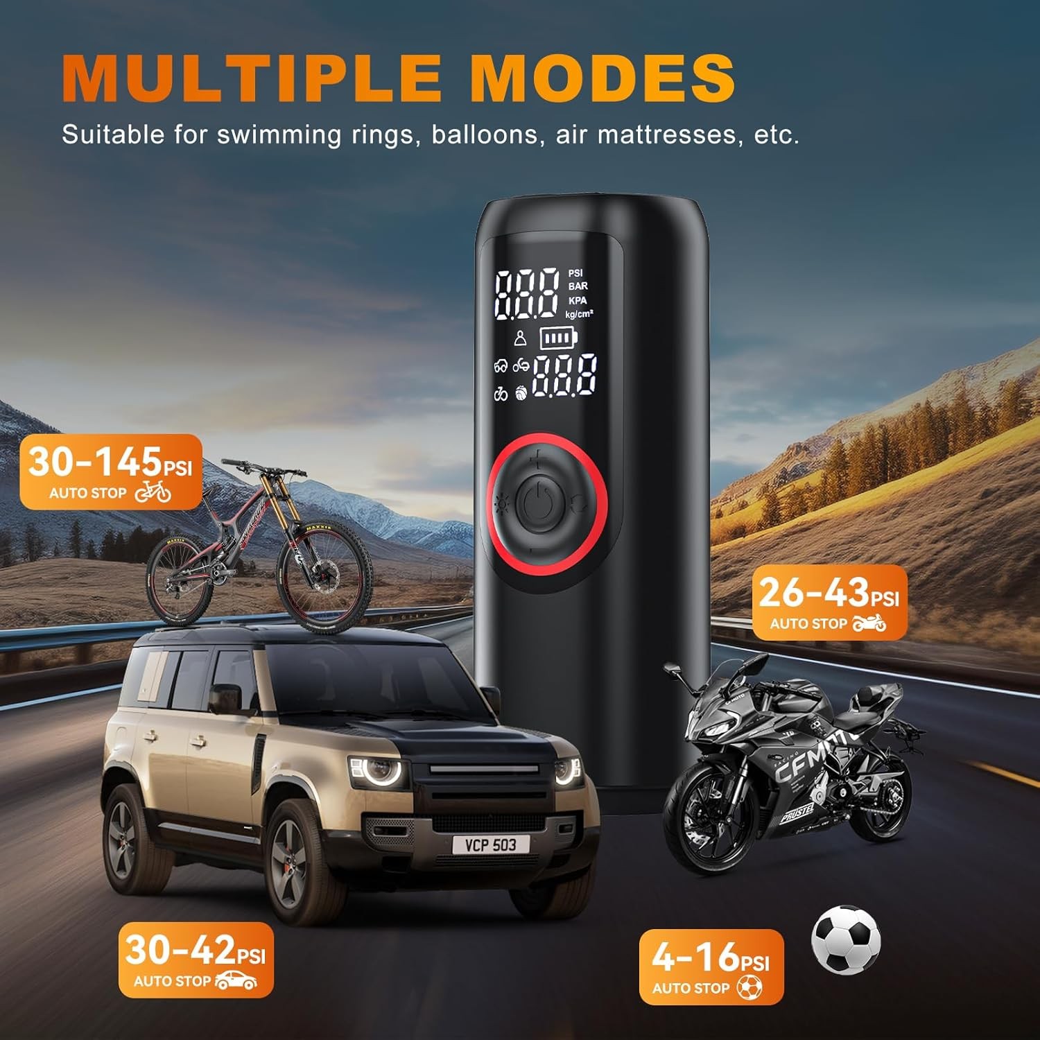 Portable Cordless Air Compressor Car Tire Inflator Electric Pump Car 12V