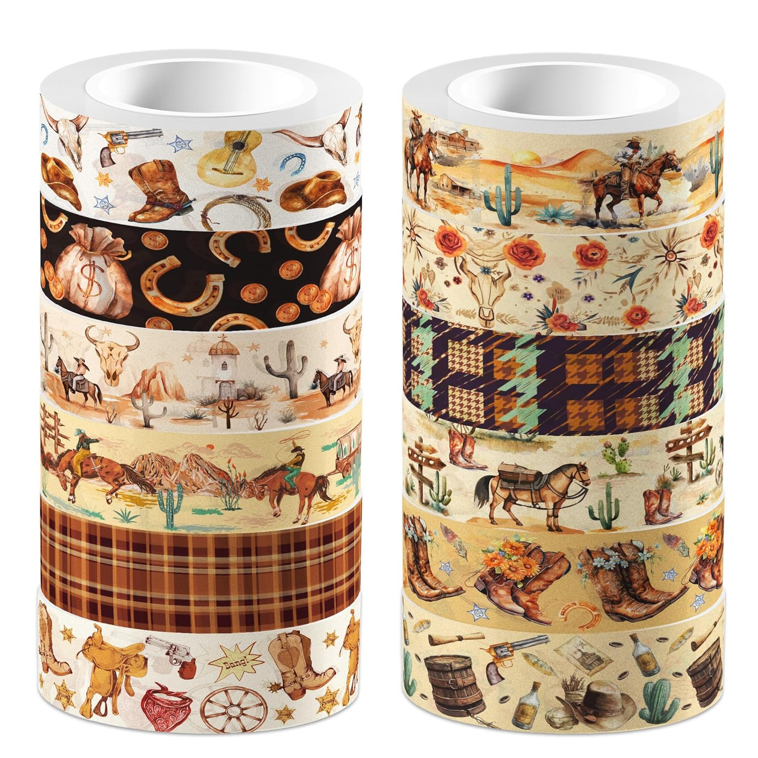 12 Pcs Western Cowboy Washi Tape Western Cowboy Masking Tape Western Cowboy Patt