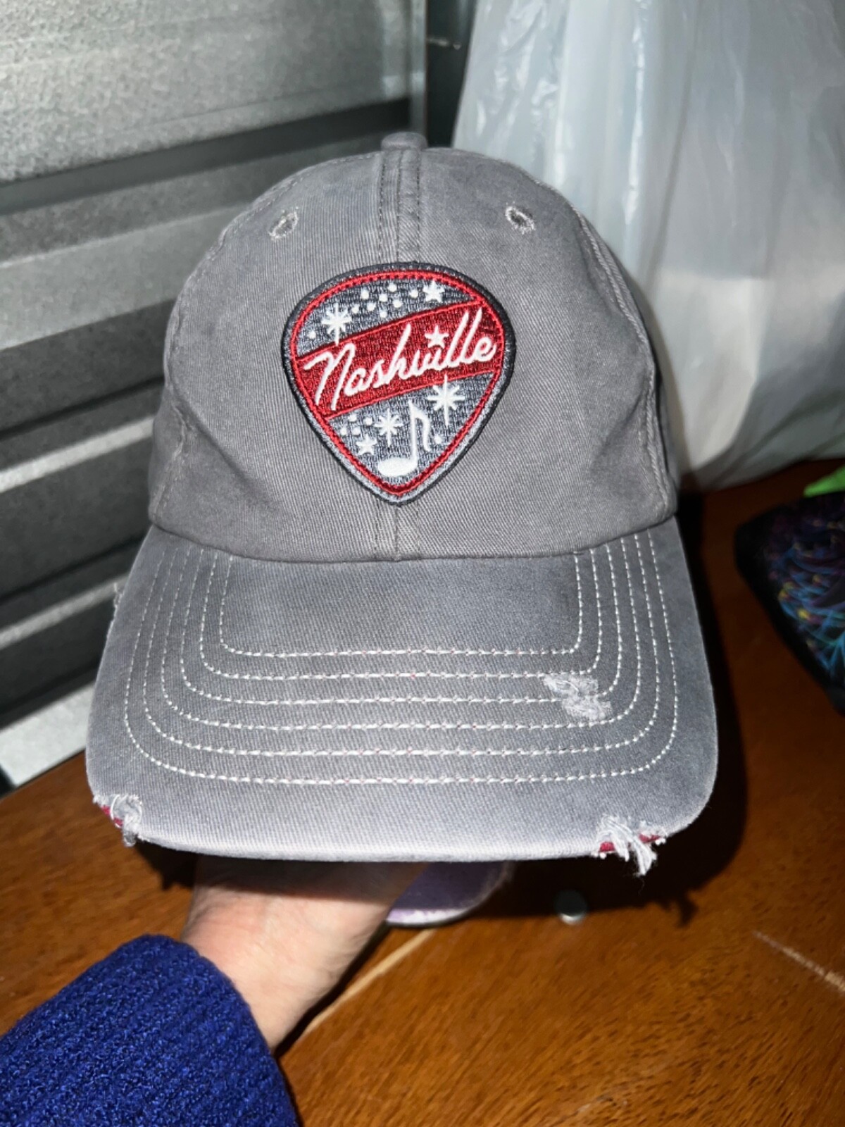 Nashville Music Gray/ Maroon Cap Hat Distressed look Spirit of Nashville EUC Adj
