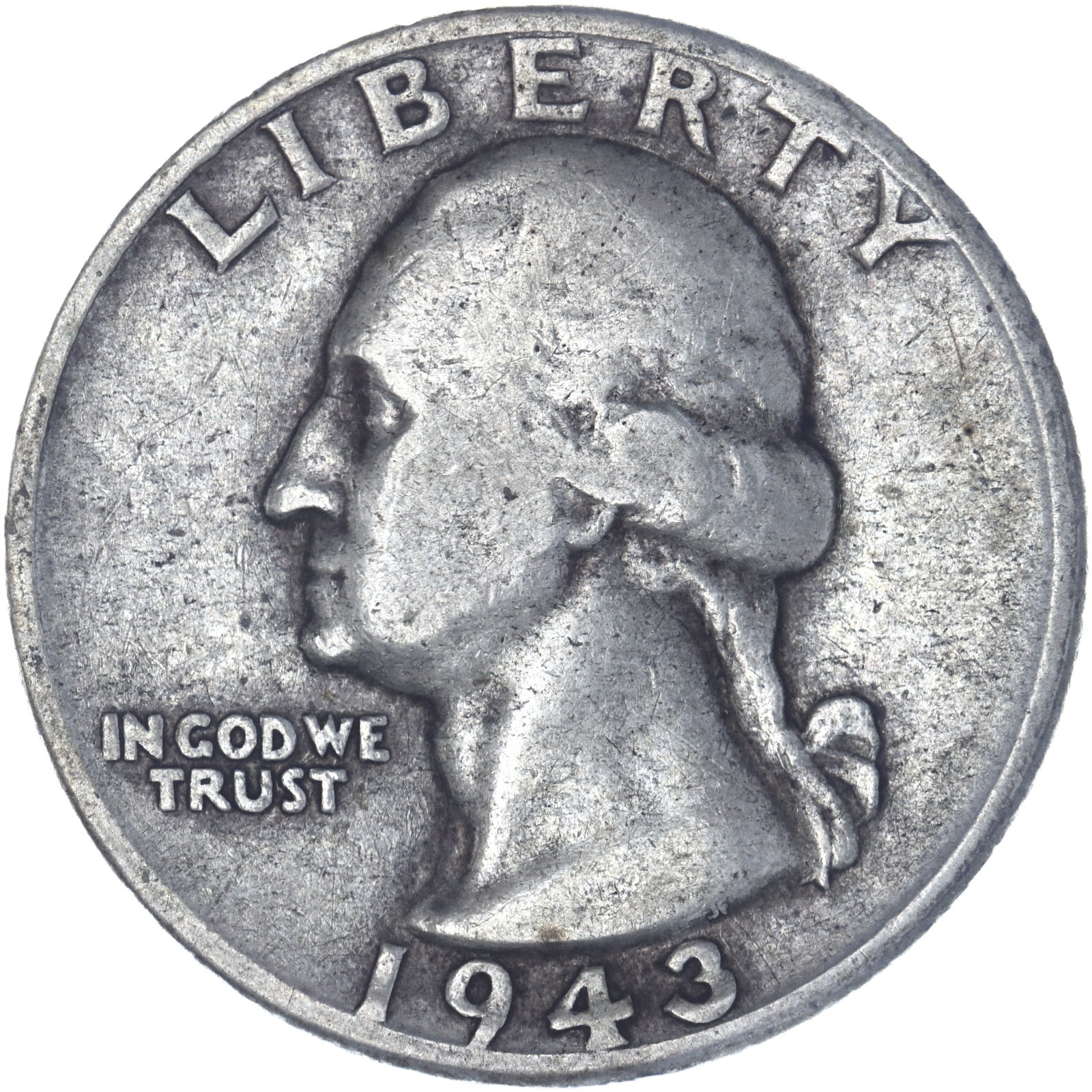 1943 (P) Washington Quarter 90% Silver Very Good VG See Pics E576