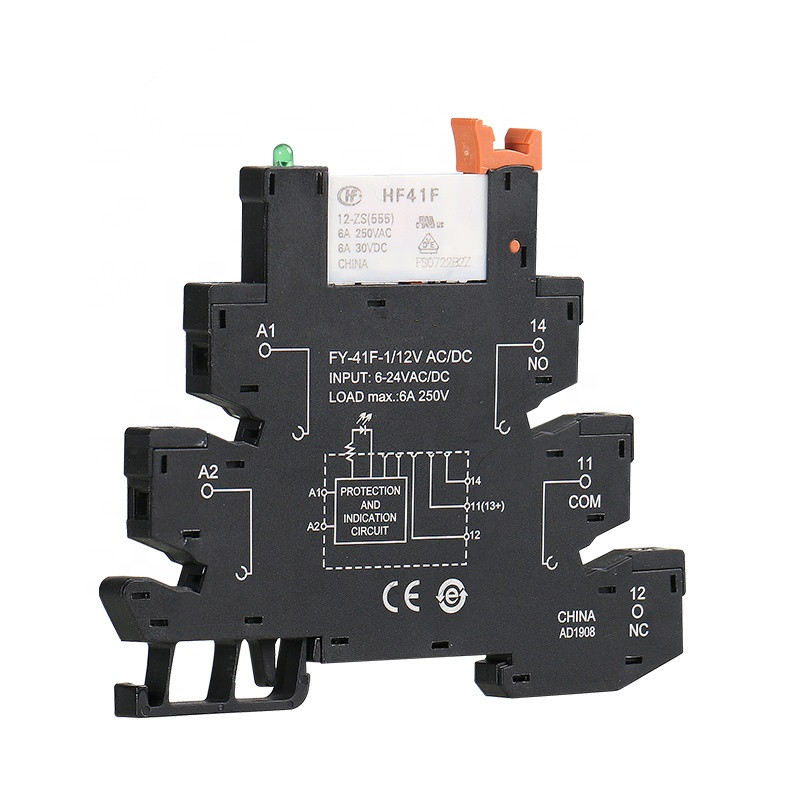 FY-41F Slim Relay Module Protection Circuit 6A Relay 24VDC/AC Relay Socket 6.2mm