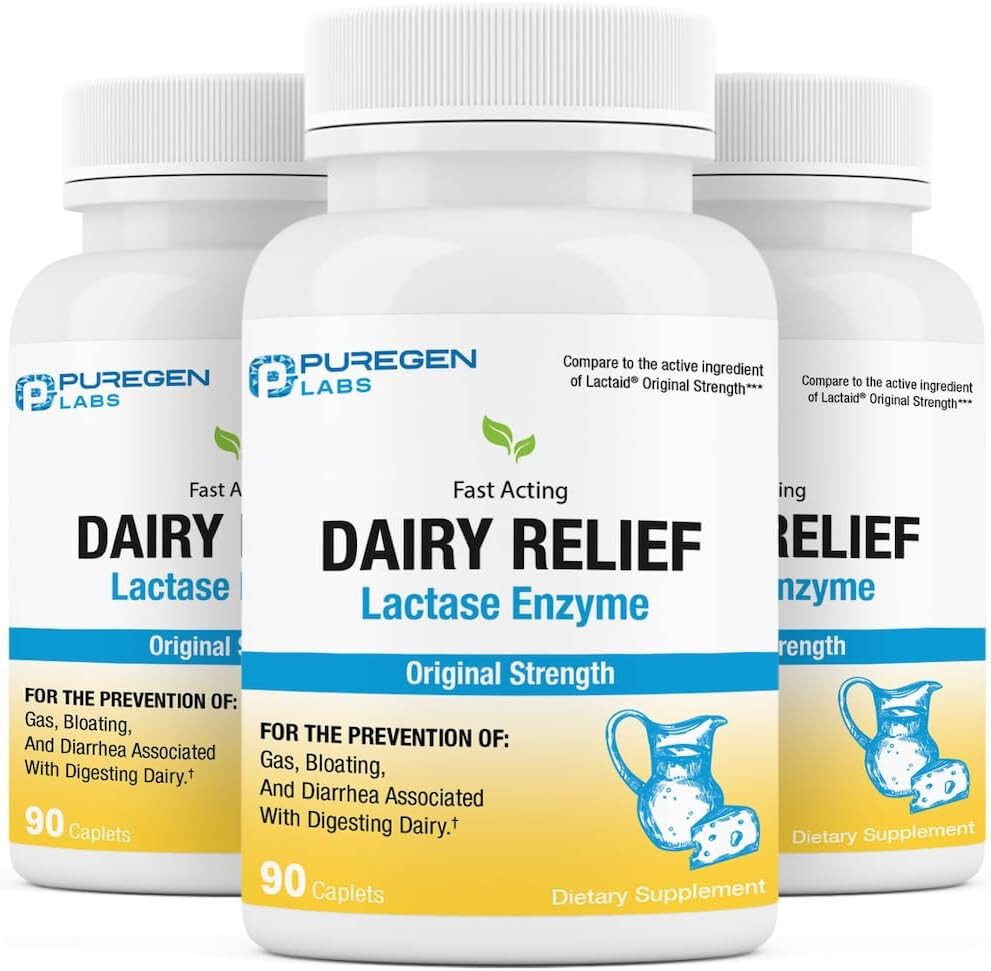 Puregen Dairy Relief Fast Acting Lactase Enzyme 3000 FCC 90Caplets 3Pk