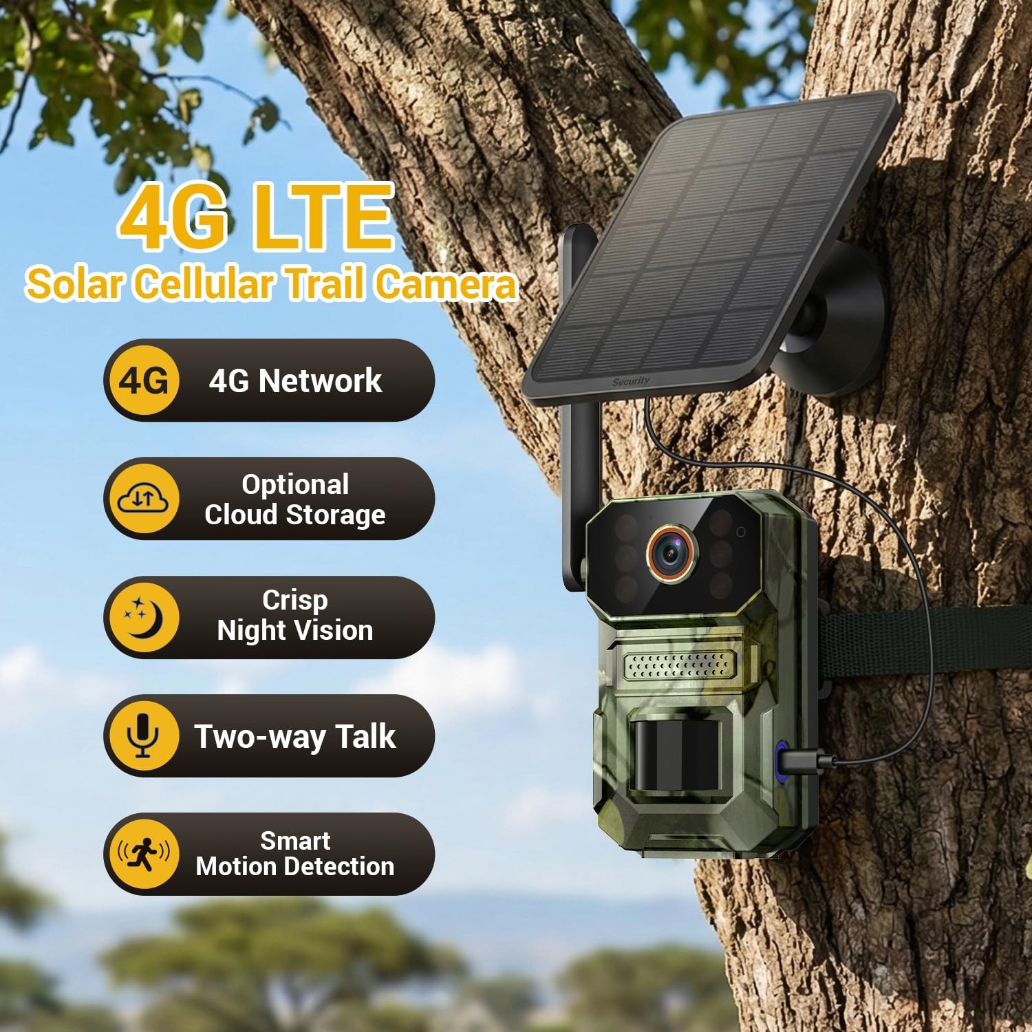 Hubposh 4G LTE Cellular Solar Security Camera Camouflage