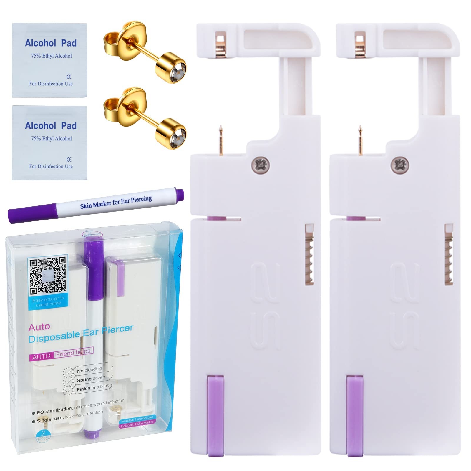 2PCS Disposable Ear Piercing Kit Ear Piercing Self Use Ear Piercings Kit Cart...