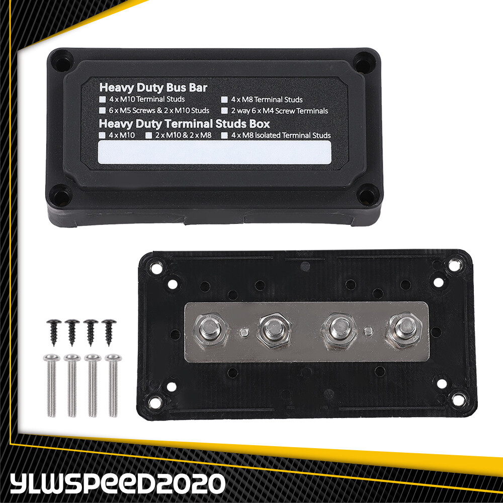 Heavy Duty 4 Way Bus Bar/Power Distribution Box Terminal Studs 300A 48V DC Black