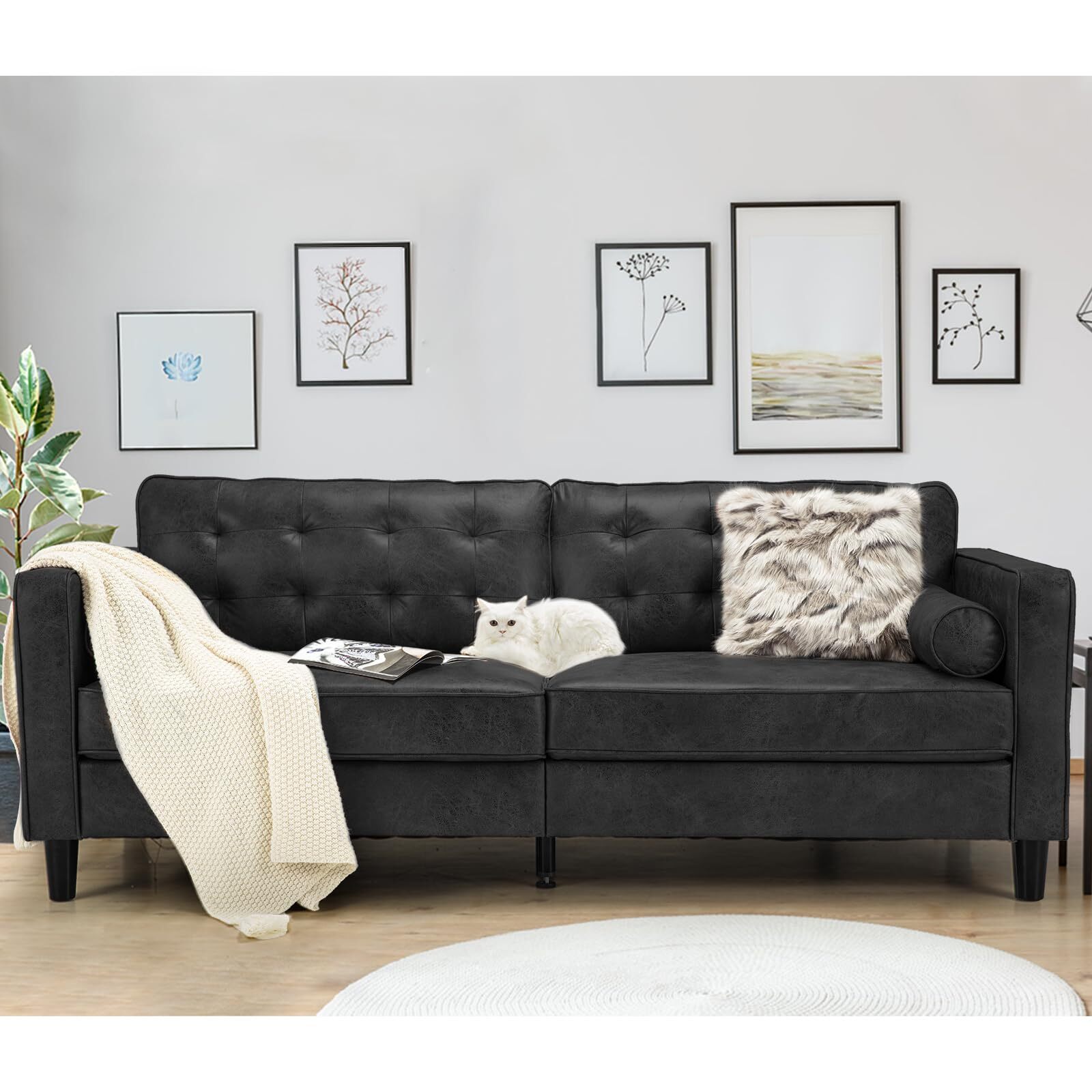 84.2'' Mid-Century Modern Sofa Comfy Sofa Couch With 2 Pillows for Living Room