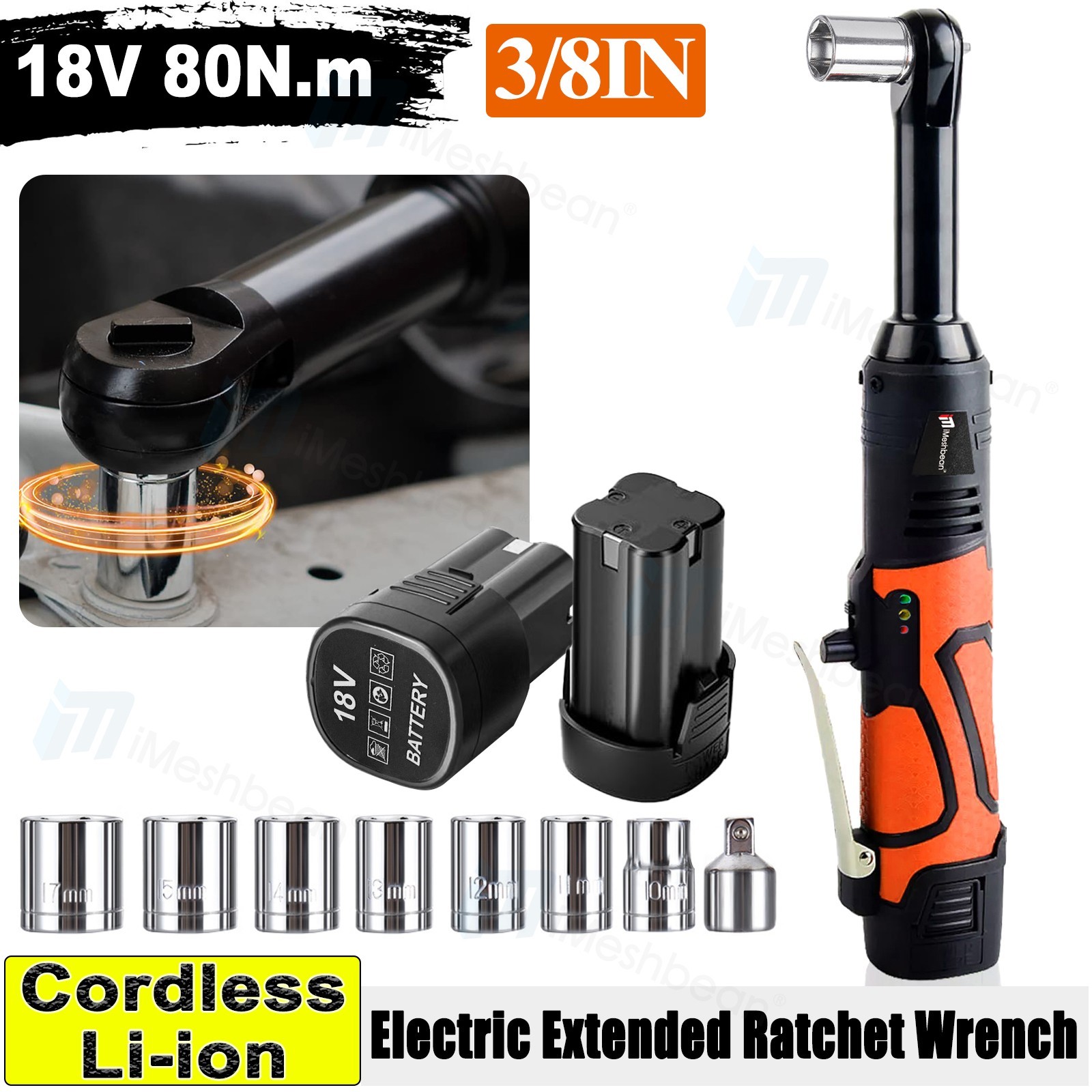 18V 1/4&3/8" Cordless Ratchet Wrench 80N.m Electric Power Impact Tool 2.0 Ah 2PC
