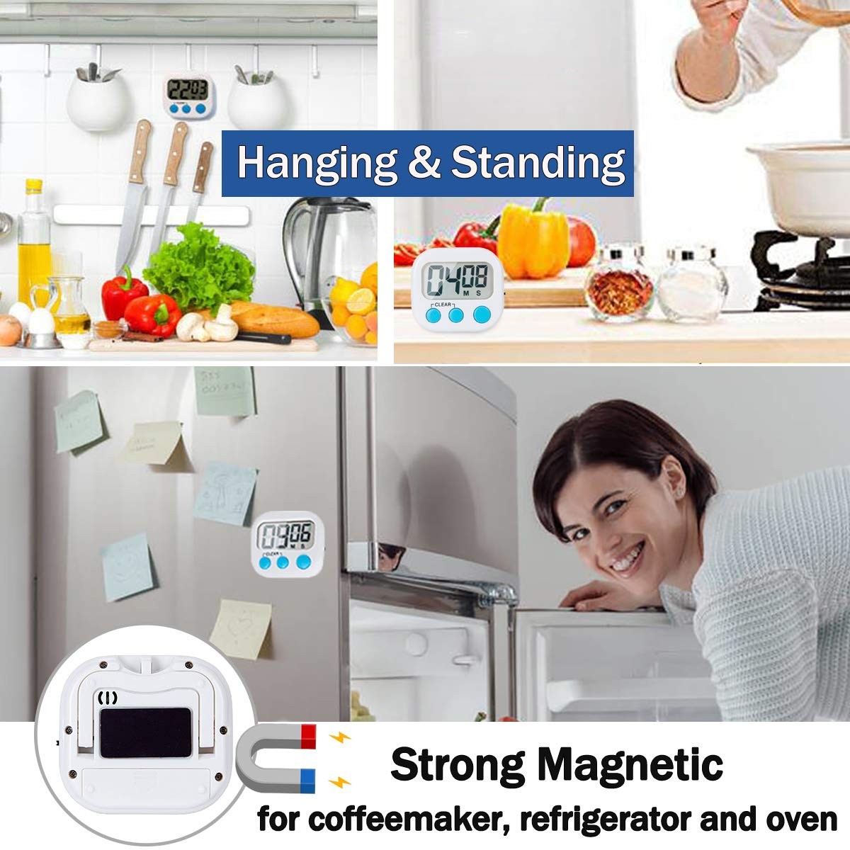 2 Pack Digital Kitchen Timer Big Digits Loud Alarm Cooking Timers for Baking