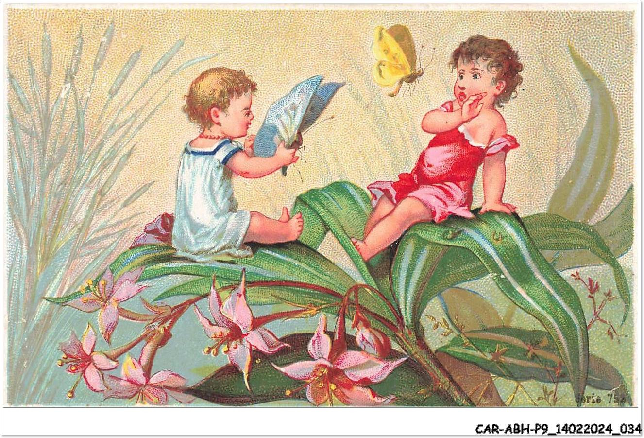 Car Abhp9 1621 Chromos - Children On A Flowering Plant With Butterflies