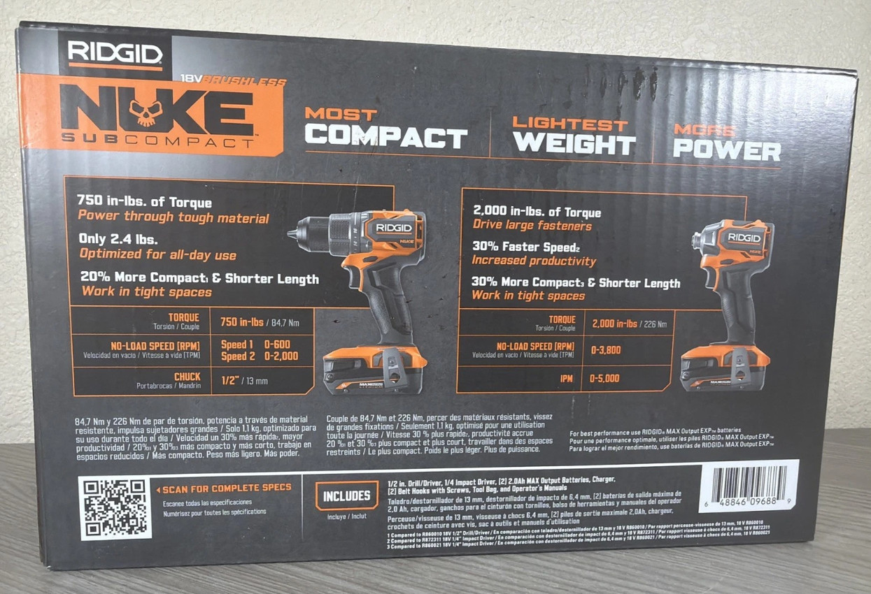 RIDGID Nuke 18-volt Subcompact Combo Kit Drill/Driver Impact RNKSCK201 New