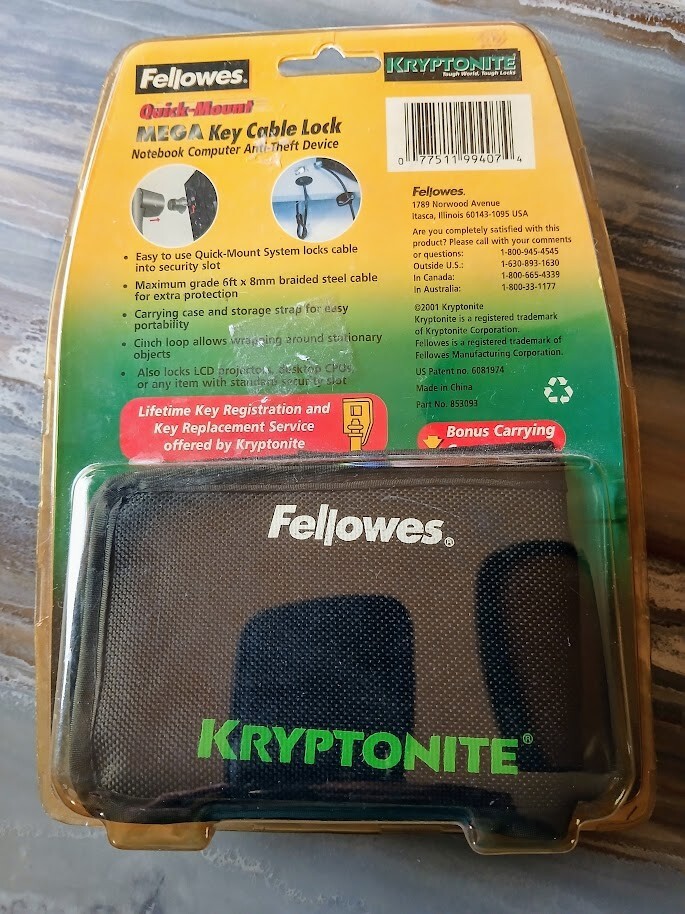 FELLOWES KRYPTONITE Cable Lock, Notebook Security Anti-theft device Quick mount