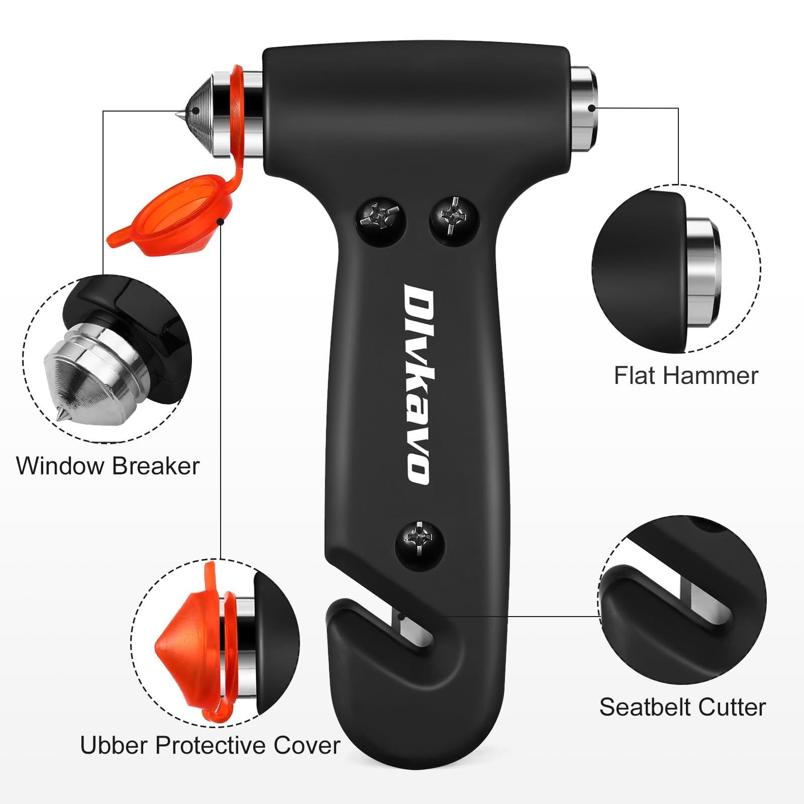 Car Safety Hammer, 3-in-1 Emergency Escape Tool with One Second Window Breake...
