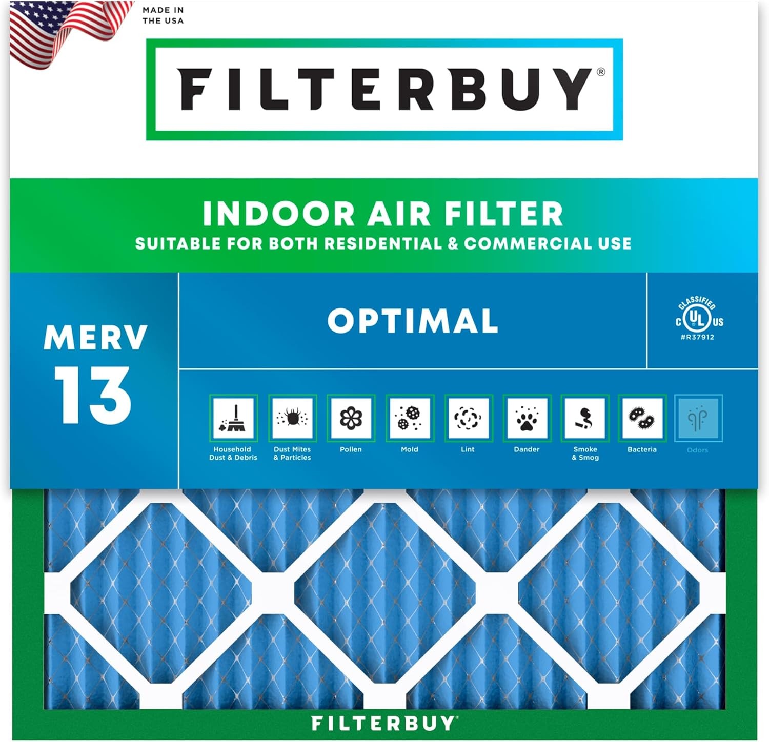Filterbuy 16x16x1 Pleated Air Filters, Replacement for HVAC AC Furnace (MERV 13)