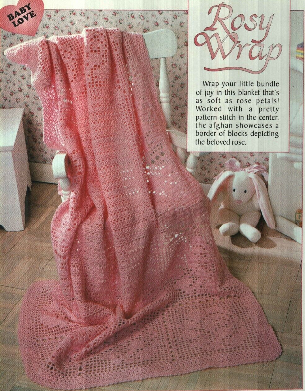 ROSY WRAP FILET BABY AFGHAN NURSERY DECOR CROCHET PATTERN INSTRUCTIONS