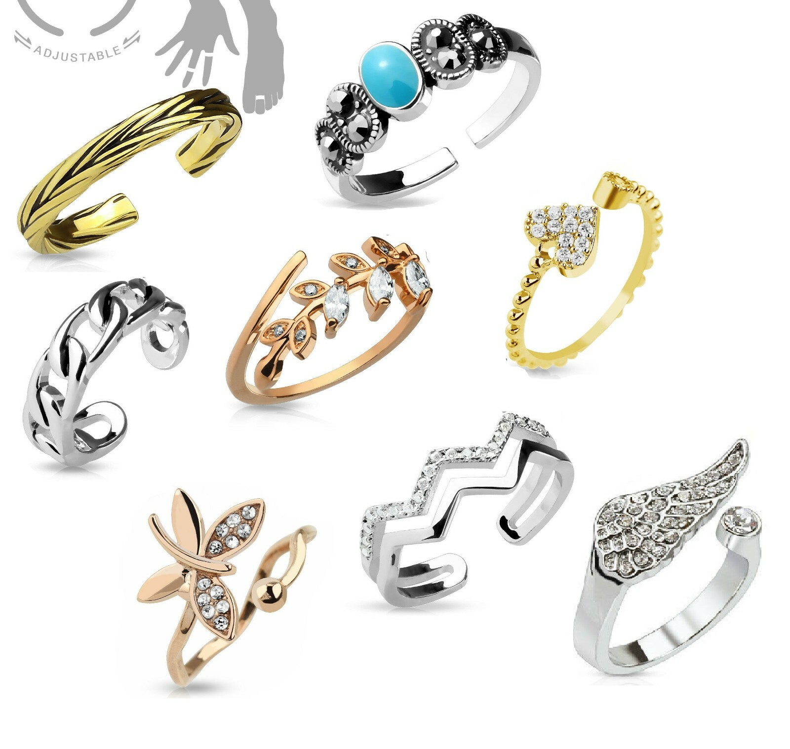 Rhodium Plated Adjustable Mid Ring Toe Ring Linked Tribal Braided Maze Paved