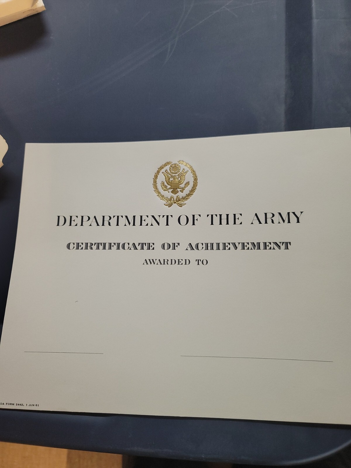 C17 Department of the Army Certificate of Achievement