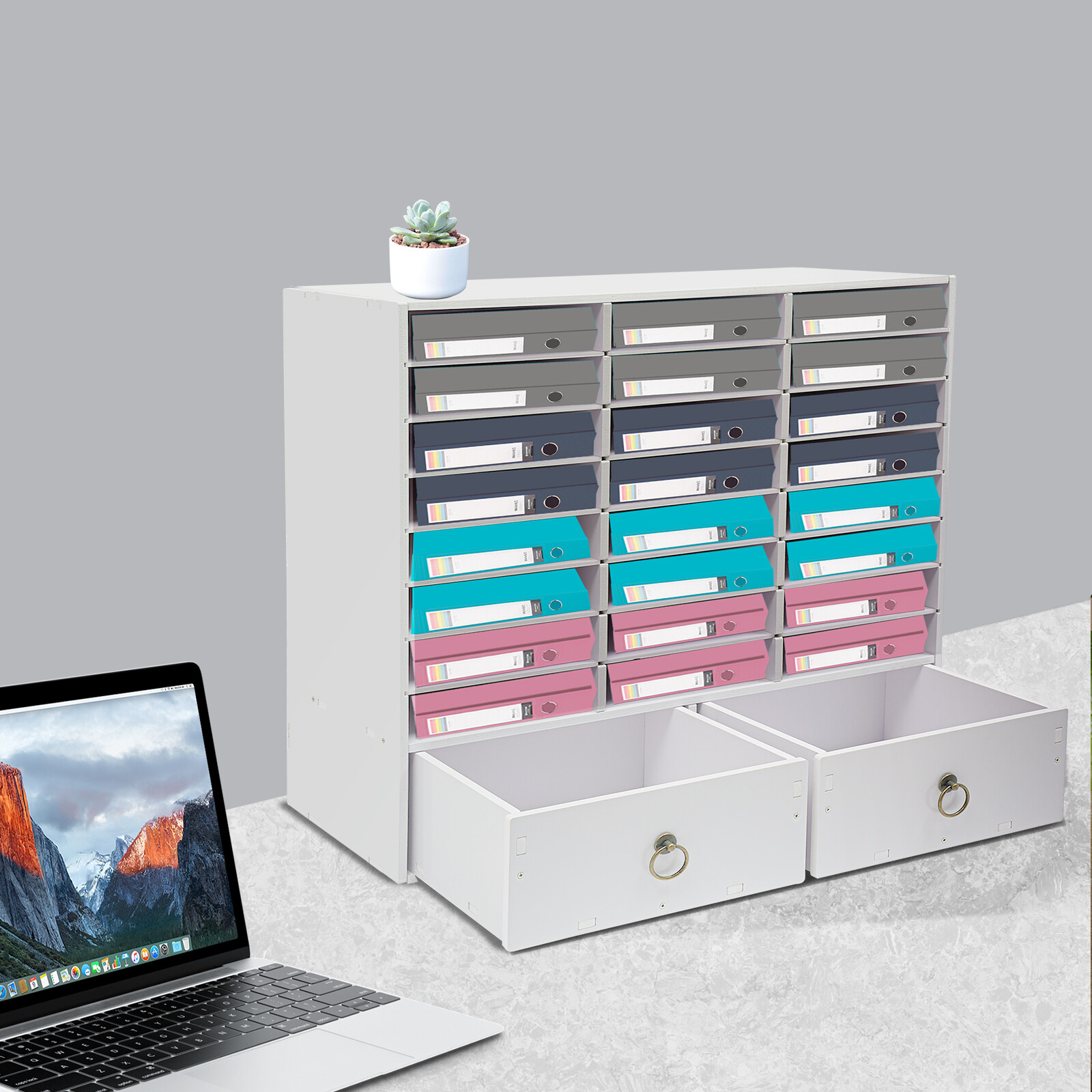 24 Compartments Paper and Mail Organizer Storage Cabinet and 2 Drawers