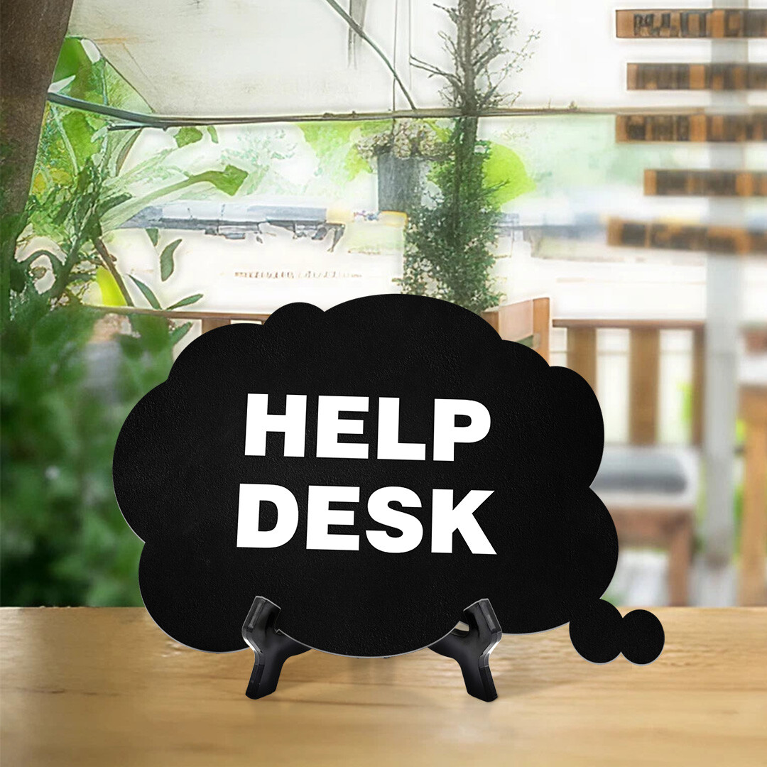 Help Desk Cloud Speech Bubble (6 x 4") Table Sign With Acrylic Easel