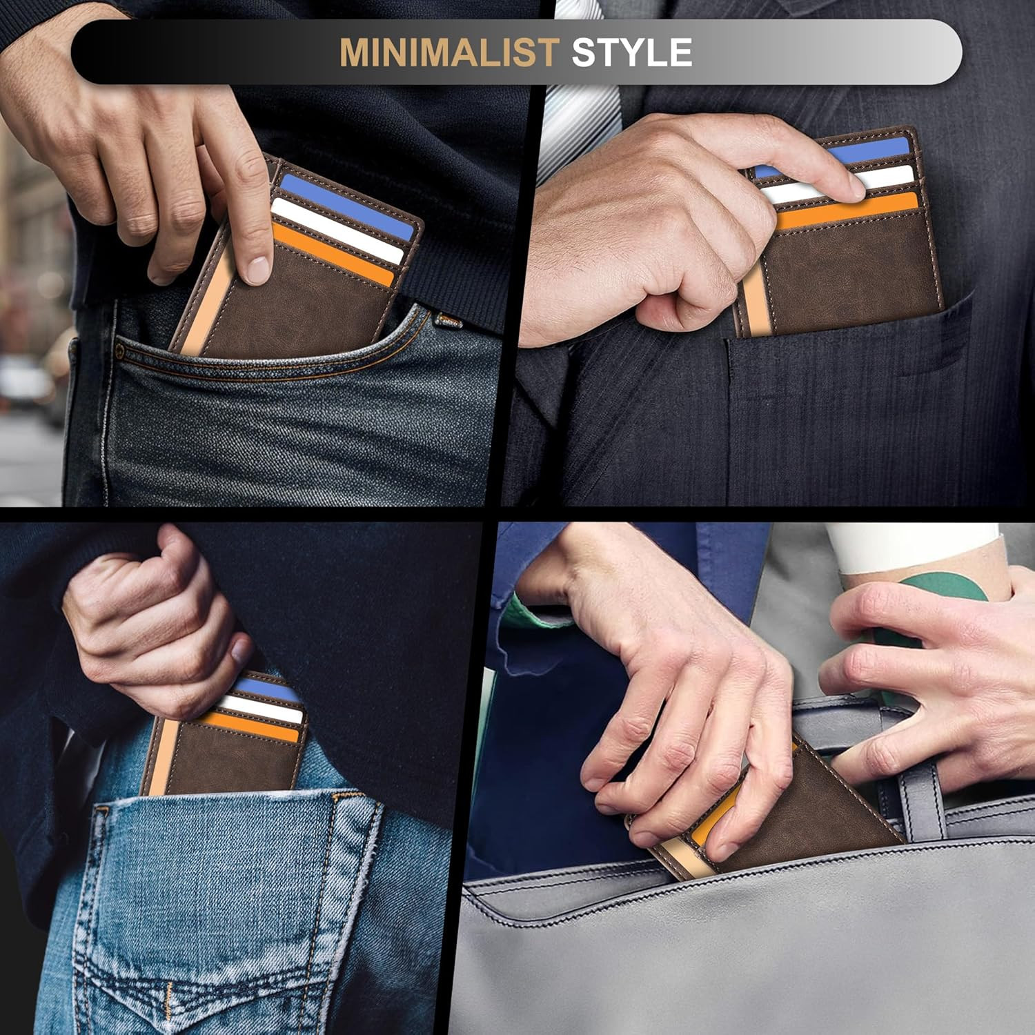Slim Wallet Front Pocket Minimalist Leather RFID Blocking Medium Size