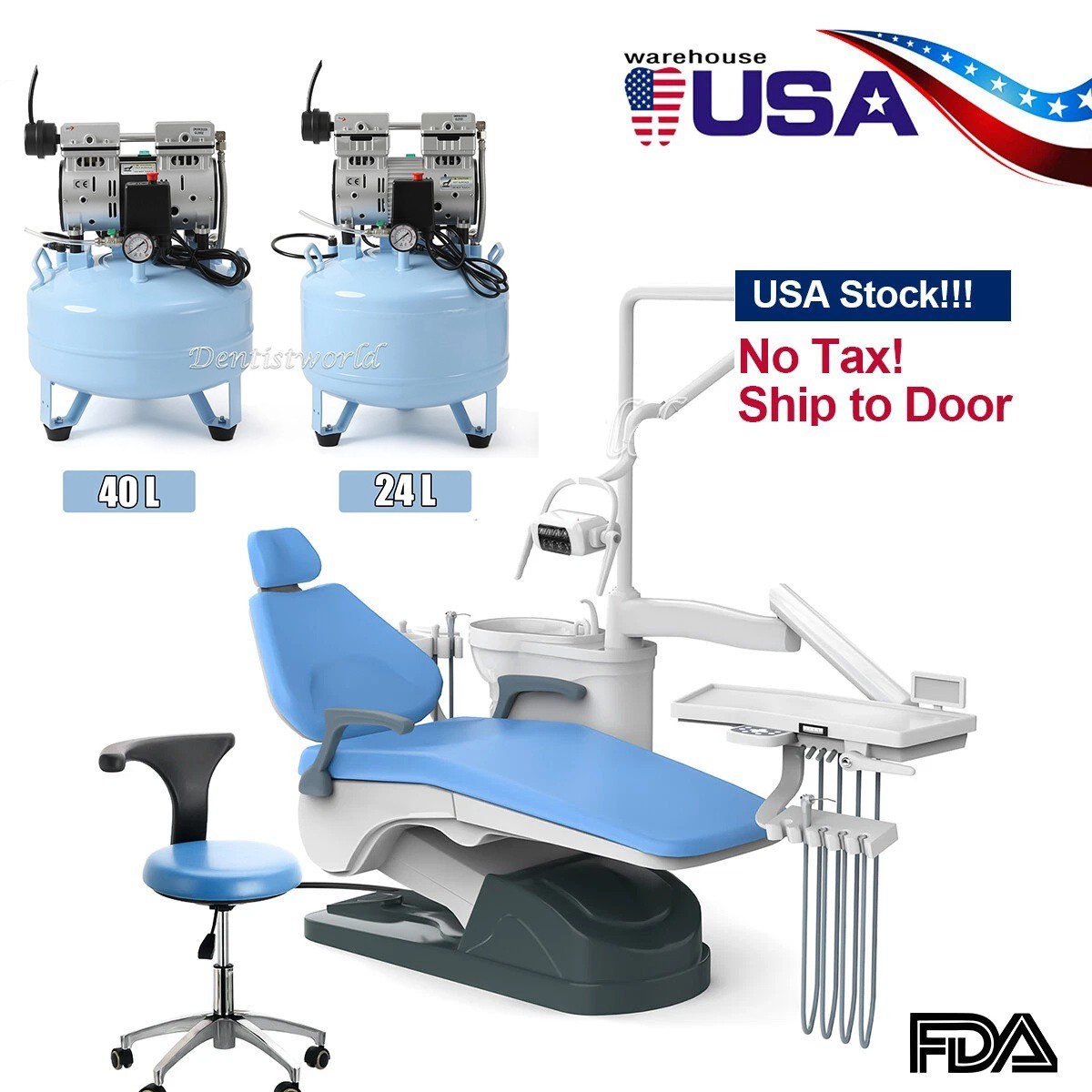 Dental Unit Chair Computer Controlled DC Motor /Silent Oil-Free Air Compressor
