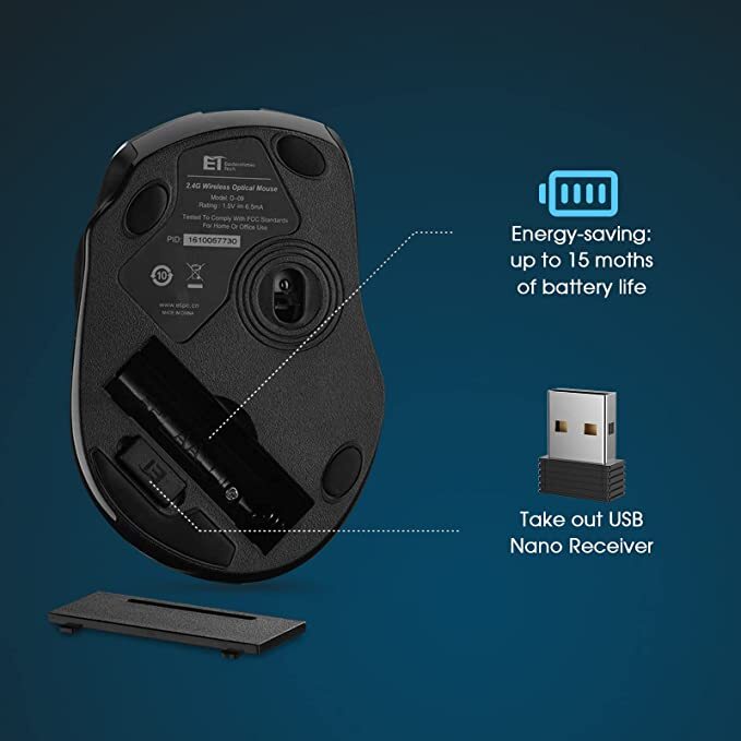 VicTsing Wireless Gaming Mouse Ergonomic 5 Adjustable DPI Levels 6 Buttons Black