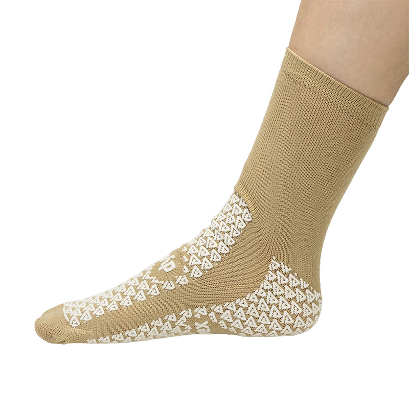 1 Pair Double Sided Anti-Slipper Socks, Non Skid Hospital, X-Large Beige 2193 &