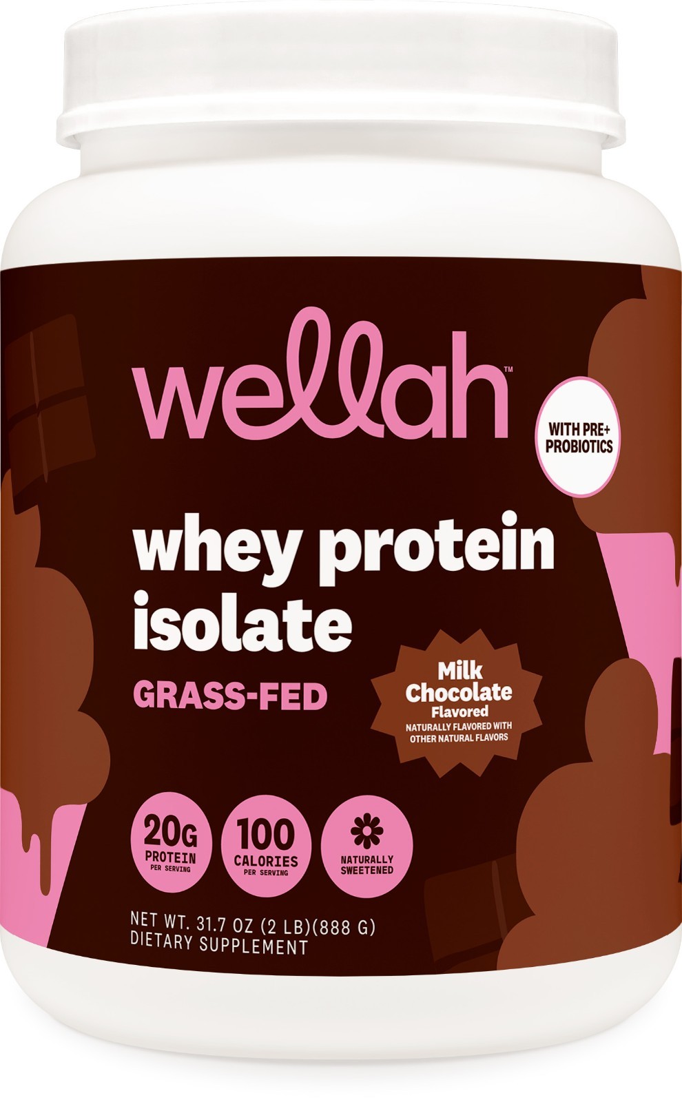 Wellah Grass-Fed Whey Protein Isolate Powder (Milk Chocolate) 30 Servings