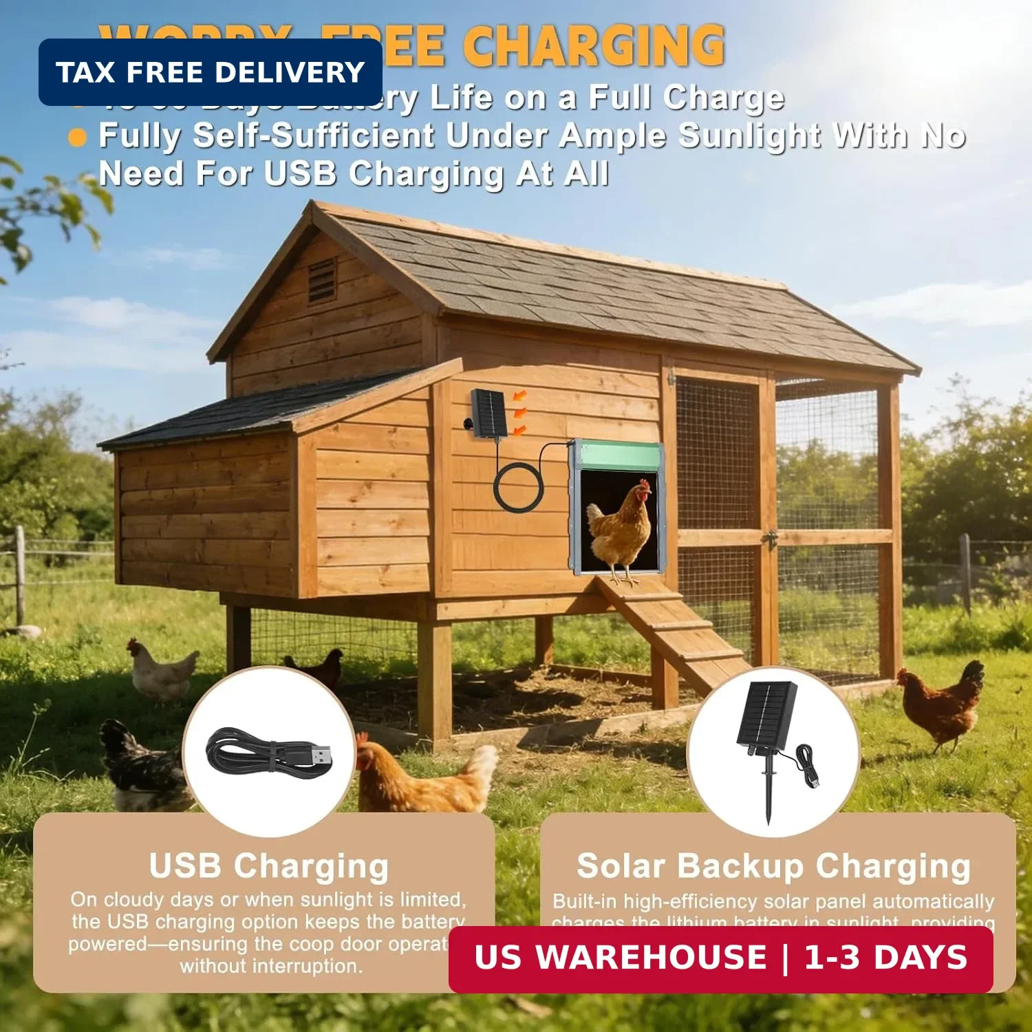 Solar-Powered Automatic Chicken Coop Door with Timer, Light Sensor & Remote Cont
