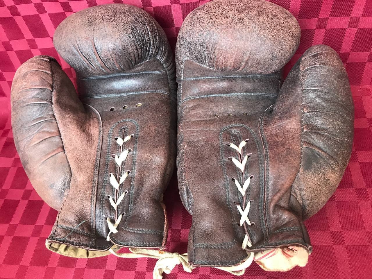 Vintage Soviet Boxing Gloves Leather Lace Up 12oz Moscow 1972 USSR Rare Original