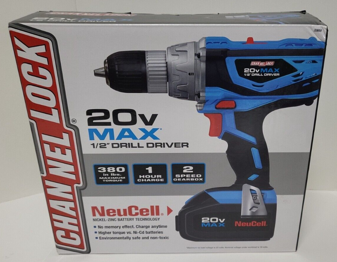 Channel Lock 20v Max 1/2" Drill Driver NueCell w Battery & Charger NEW Old Stock