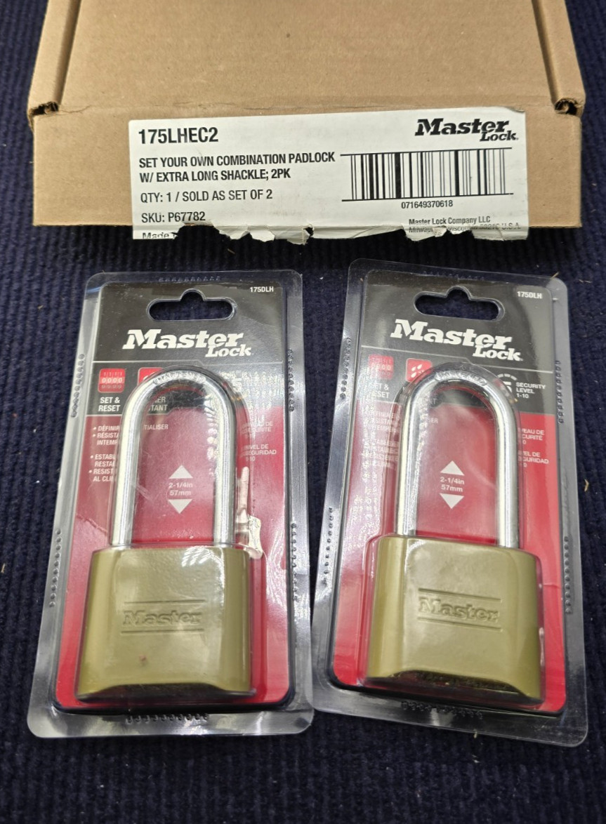(QTY 2) Master Lock 175LHEC2 4-Digit Combination Locks 2" Body x 2-1/4" Shackle