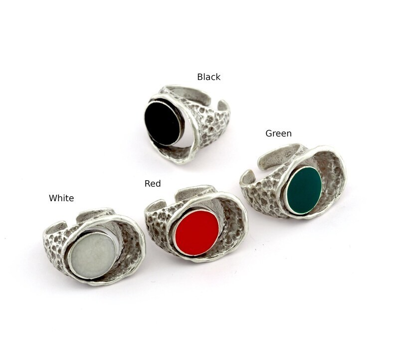 Eye art ring,Abstract,Adjustable,Antique Silver plated Brass Enamel Filled 5690