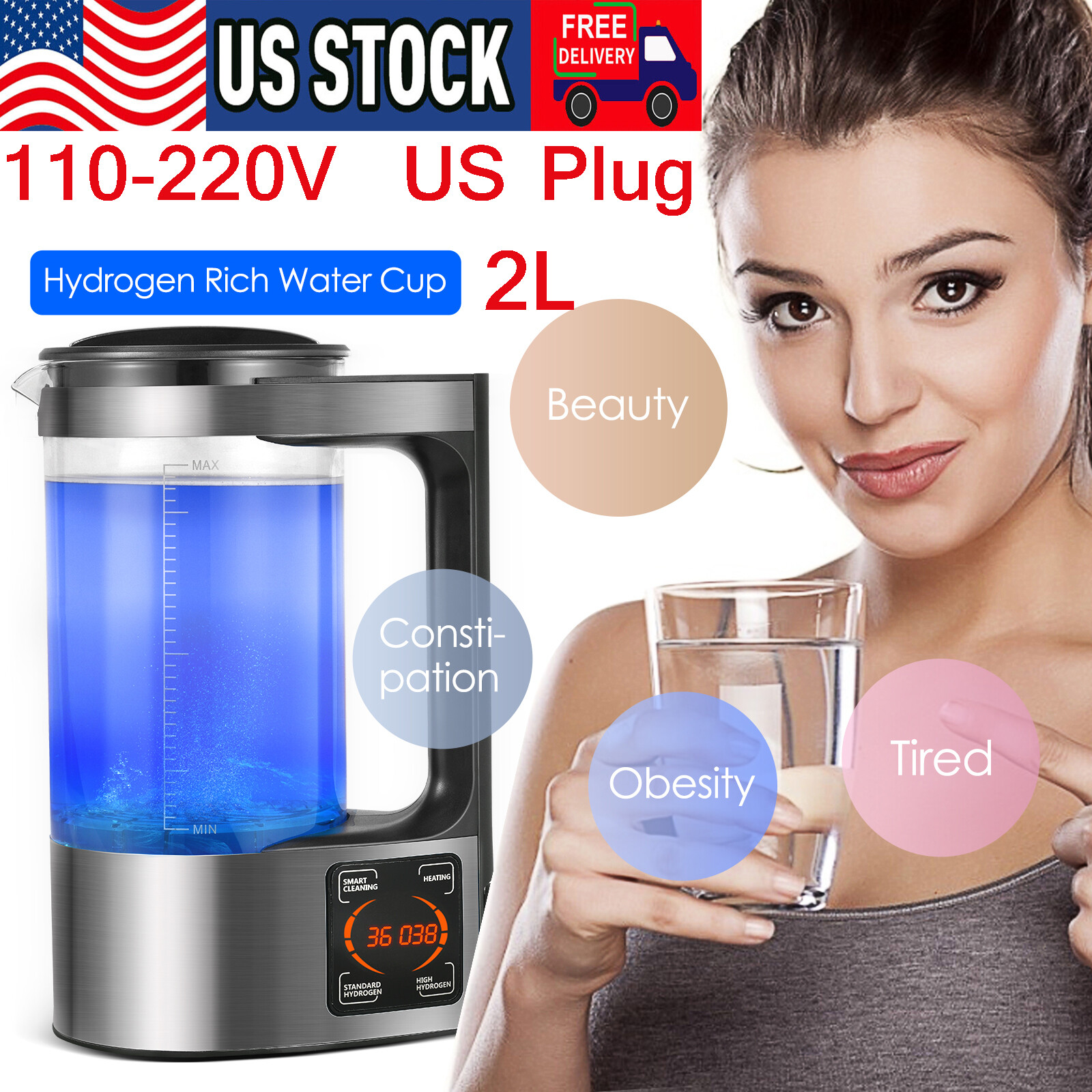 Hydrogen Water Generator Portable Water Ionizer Hydrogen-rich Water Bottle 2L