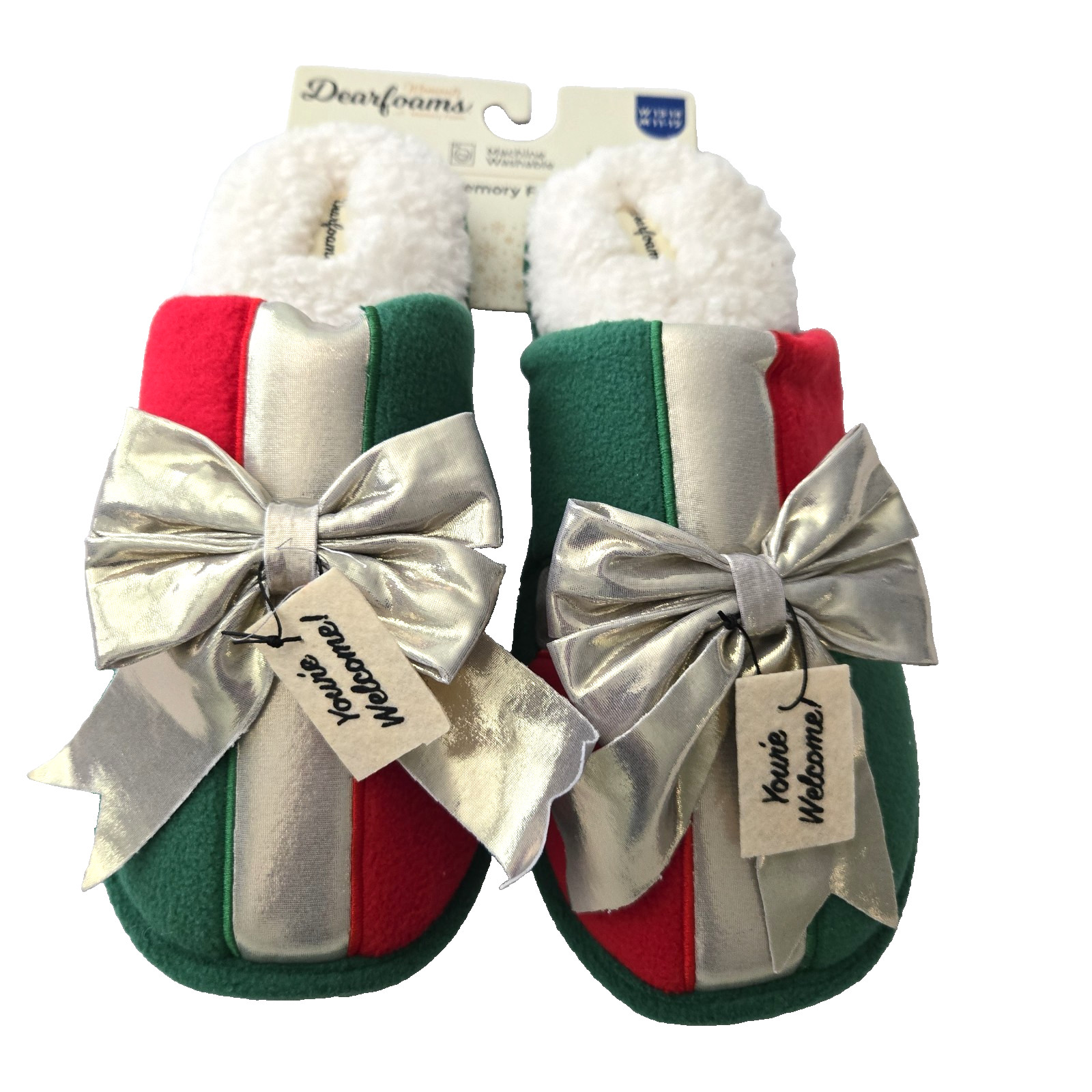 New Dearfoams Mens 11-12 Womens 13-14 Christmas Slipper Memory Foam Non Slip