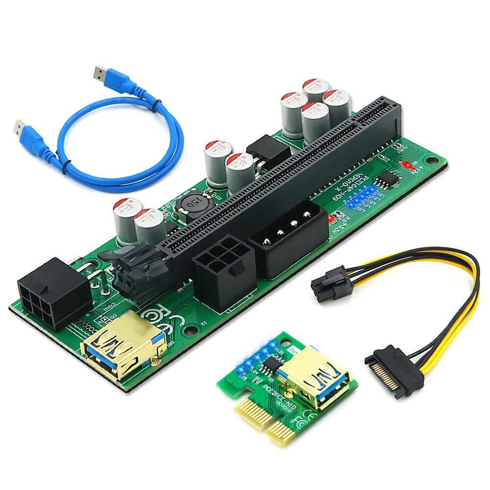 Horizontal Installation 010-X PCIE Riser 1x to 16x Graphic Extension with LED