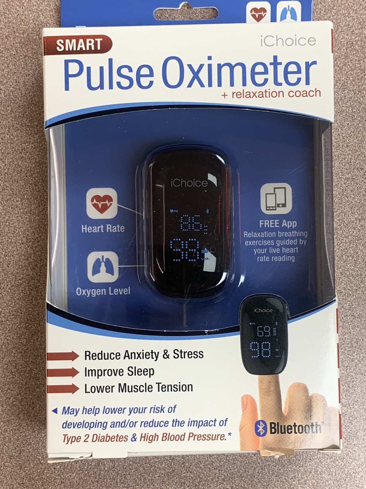 iChoice Smart Pulse Oximeter + Relaxation Coach Bluetooth Heart Rate & Oxygen