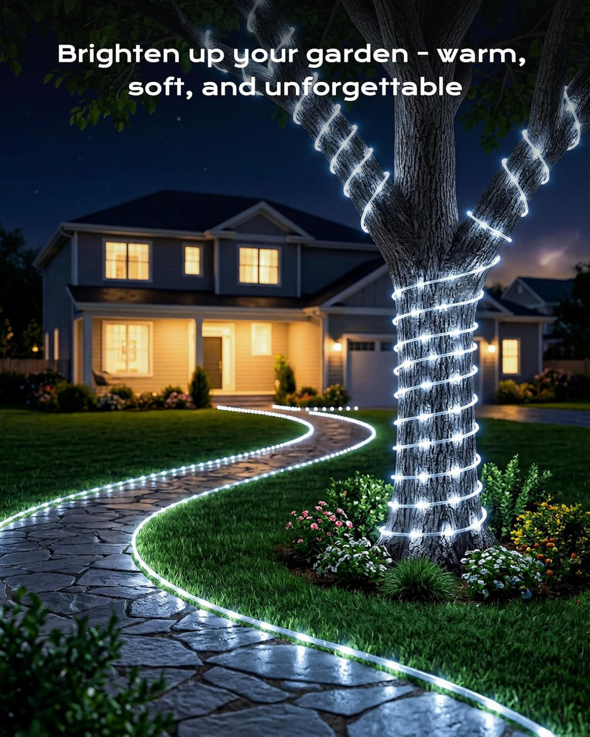 2 Pack Solar Rope Lights, Total 78FT 200LED Pure White Solar String Lights Outdo