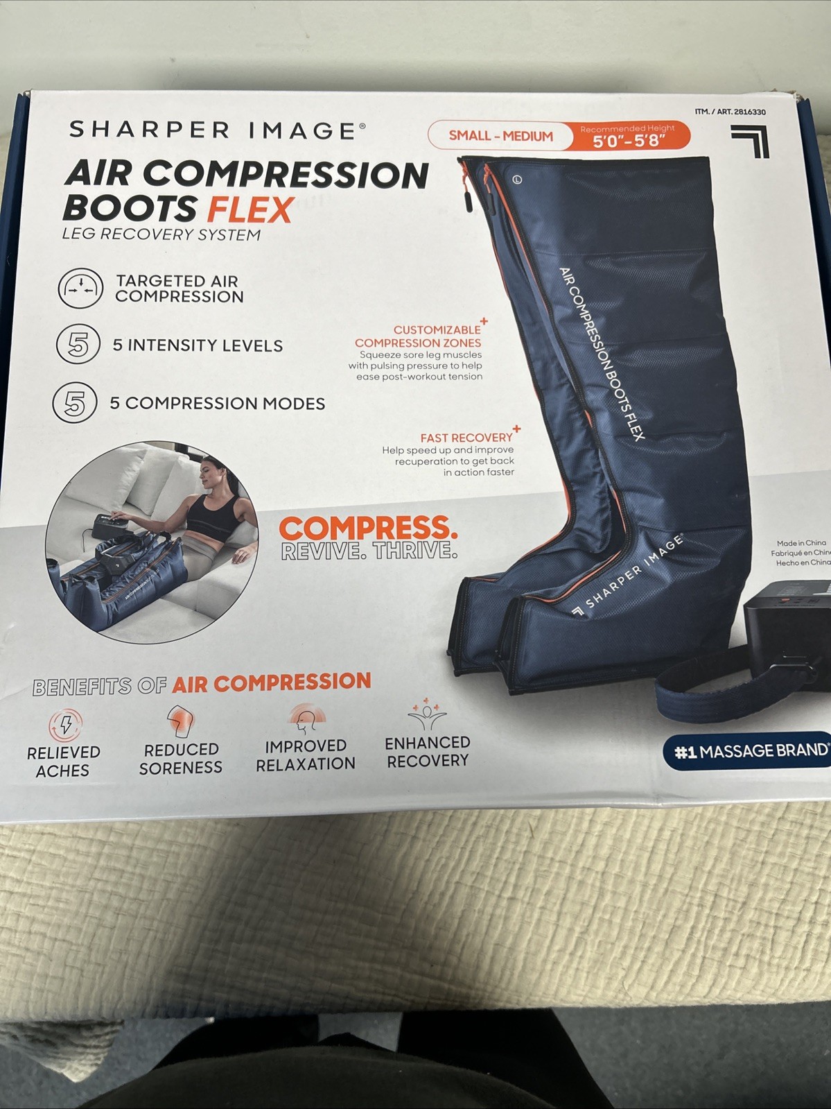 Sharper Image Flex Air Compression Boots Leg Recovery Small/Medium Size Open Box
