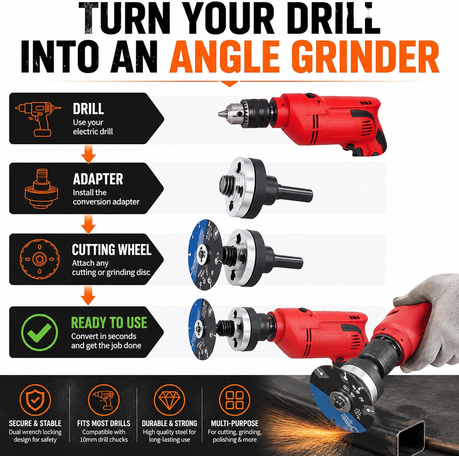 Electric Drill Angle Grinder Connecting Rod Set, 10Mm Conversion Angle Grinding