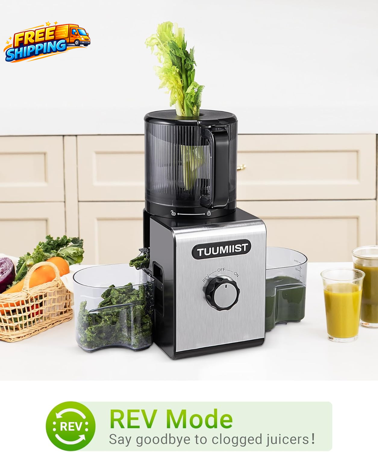 Cold Press Juicer Machine, 6.5" Large Feed Chute Masticating Extractor, Easy to